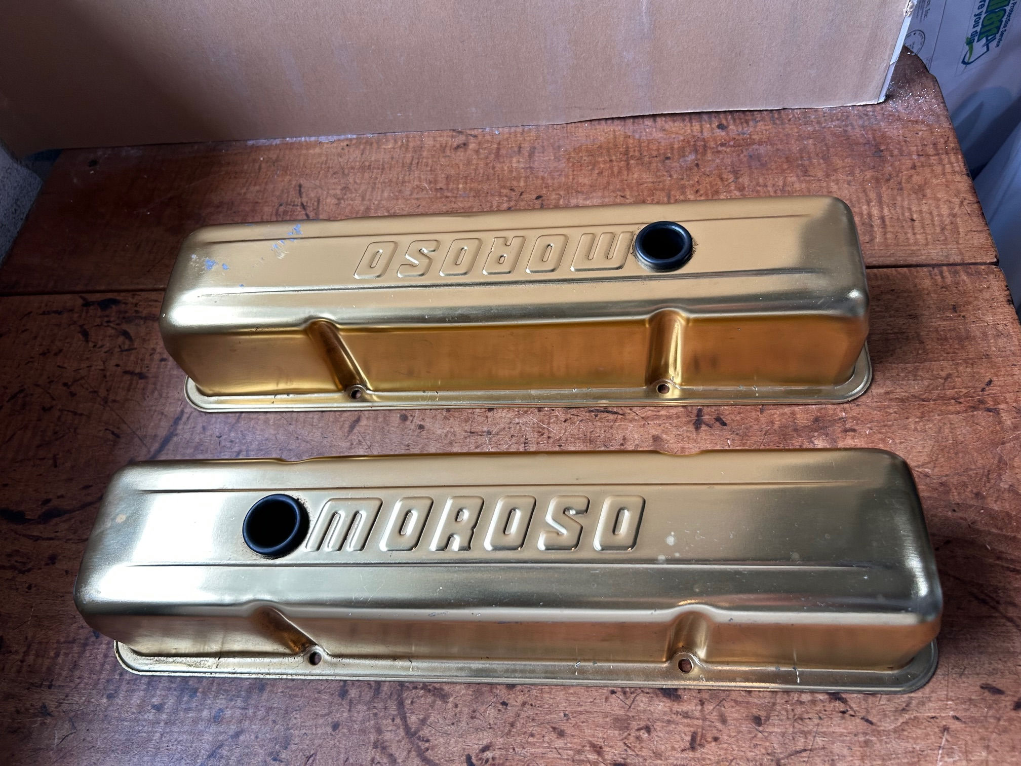 Vintage SBC MOROSO Gold Anodized tall valve covers NHRA