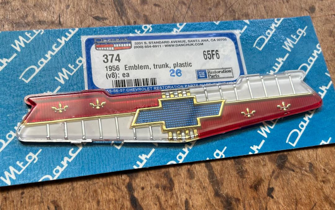 56 Chevy V8 Trunk Emblem NEW Danchuk 1956 Chevrolet