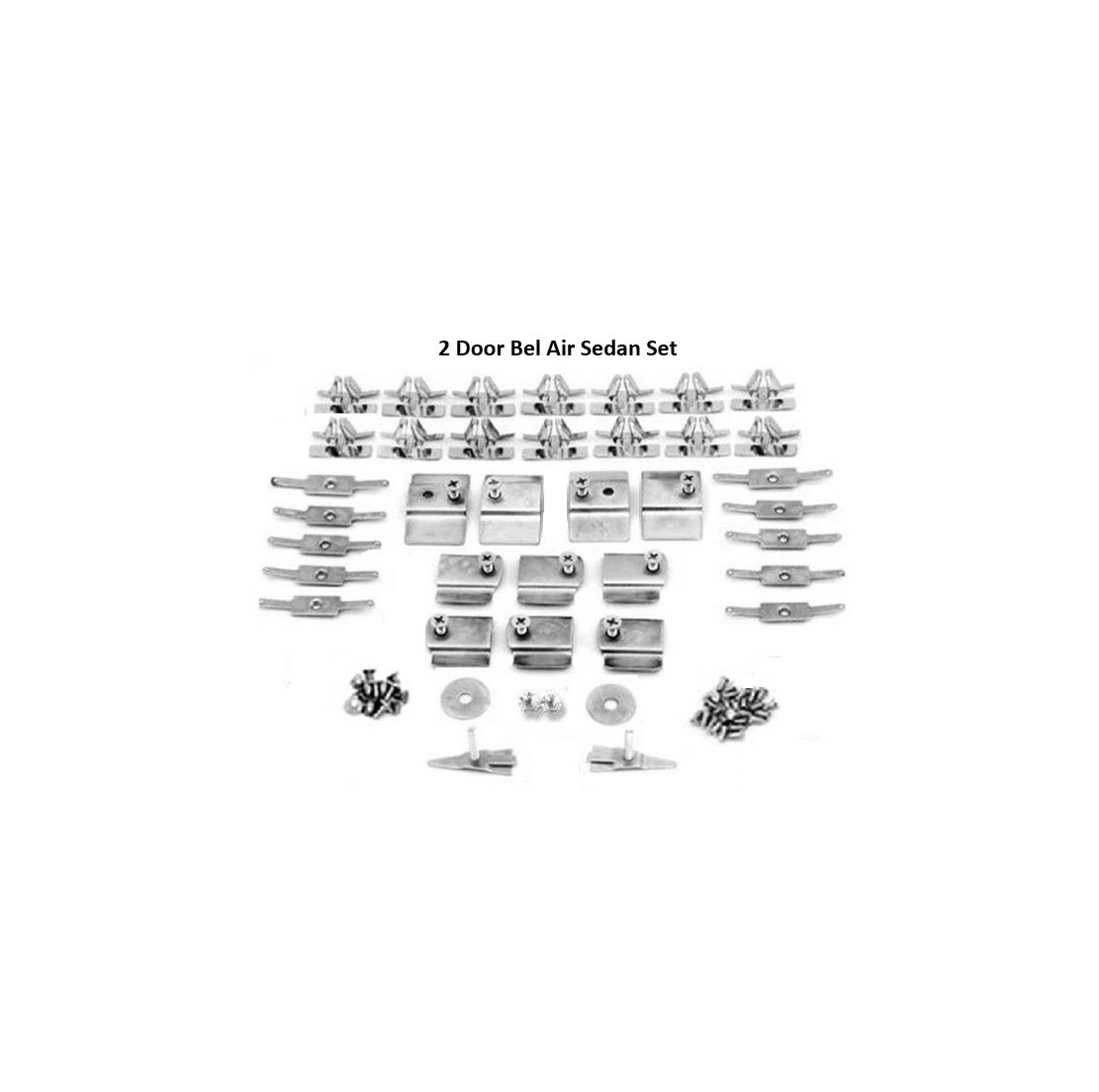55 56 57 CHEVY BEL AIR 2 DOOR SEDAN UPPER AND LOWER BELTLINE CLIP SET MOLDING