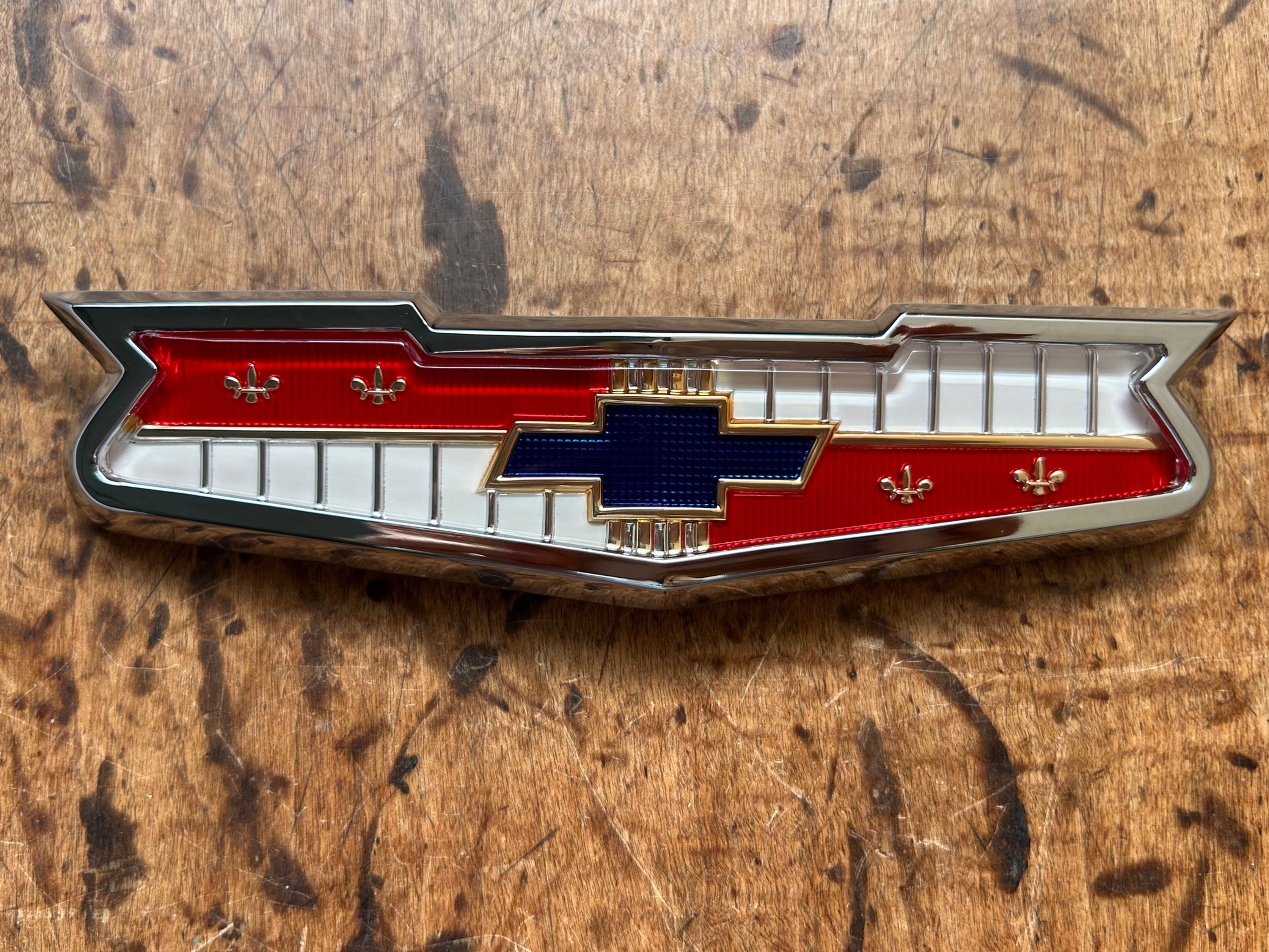 1956 Chevy Bel Air Hood Emblem Assembly V8 NEW Made in USA