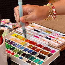 Live illustration in action – watercolor sketching at a business event in Franconia.