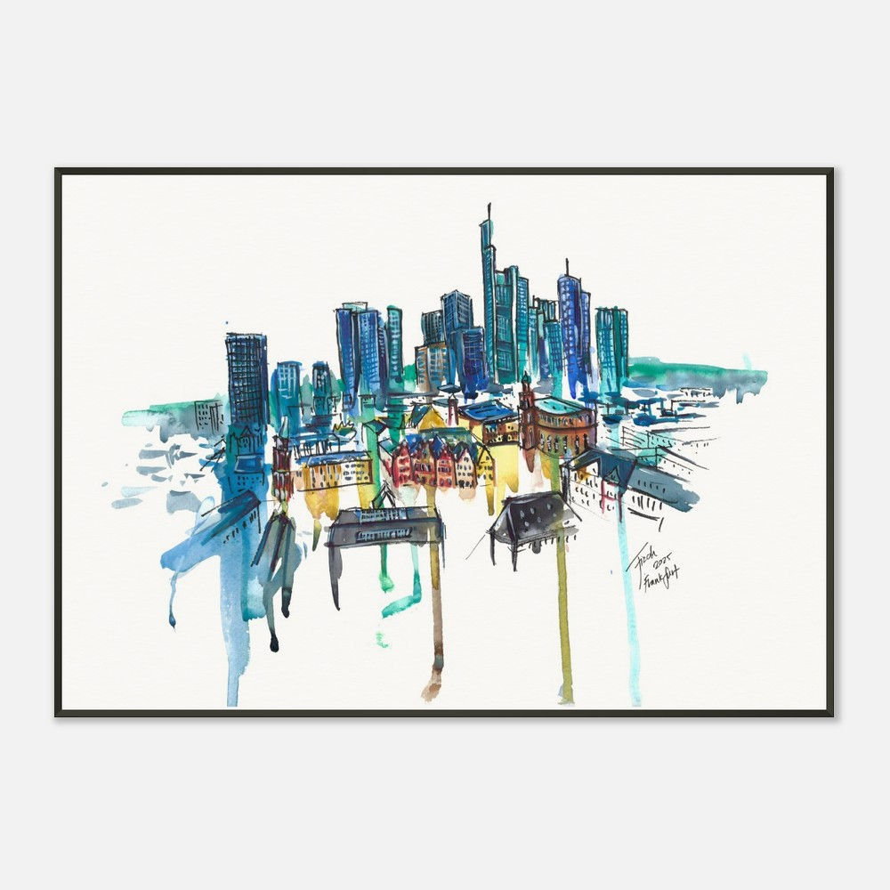 Frankfurt Skyline Watercolor Print | Framed Fine Art Poster
