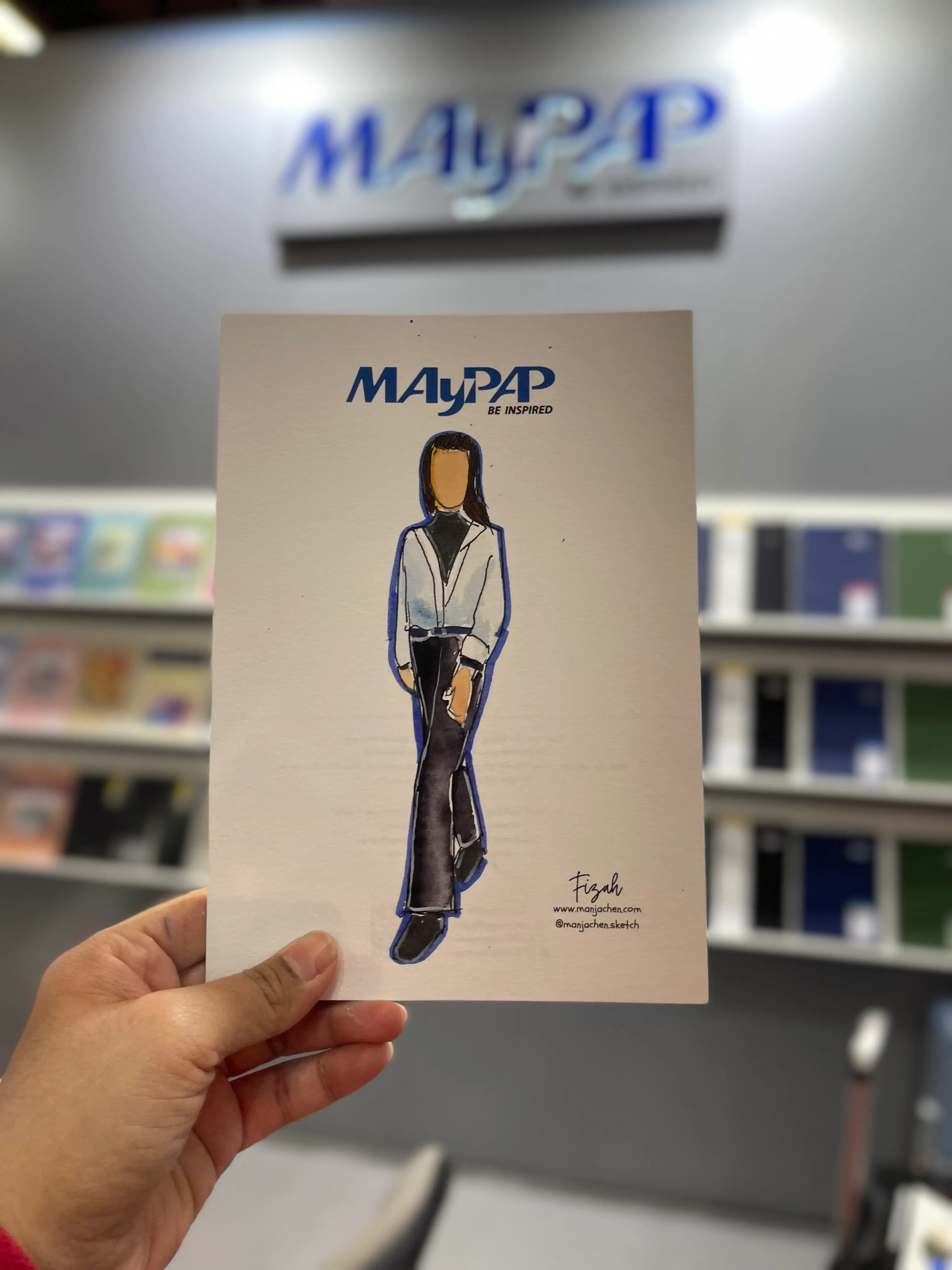 Live event illustration of a guest at MayPap’s booth during Creative World Messe 2025 trade fair.