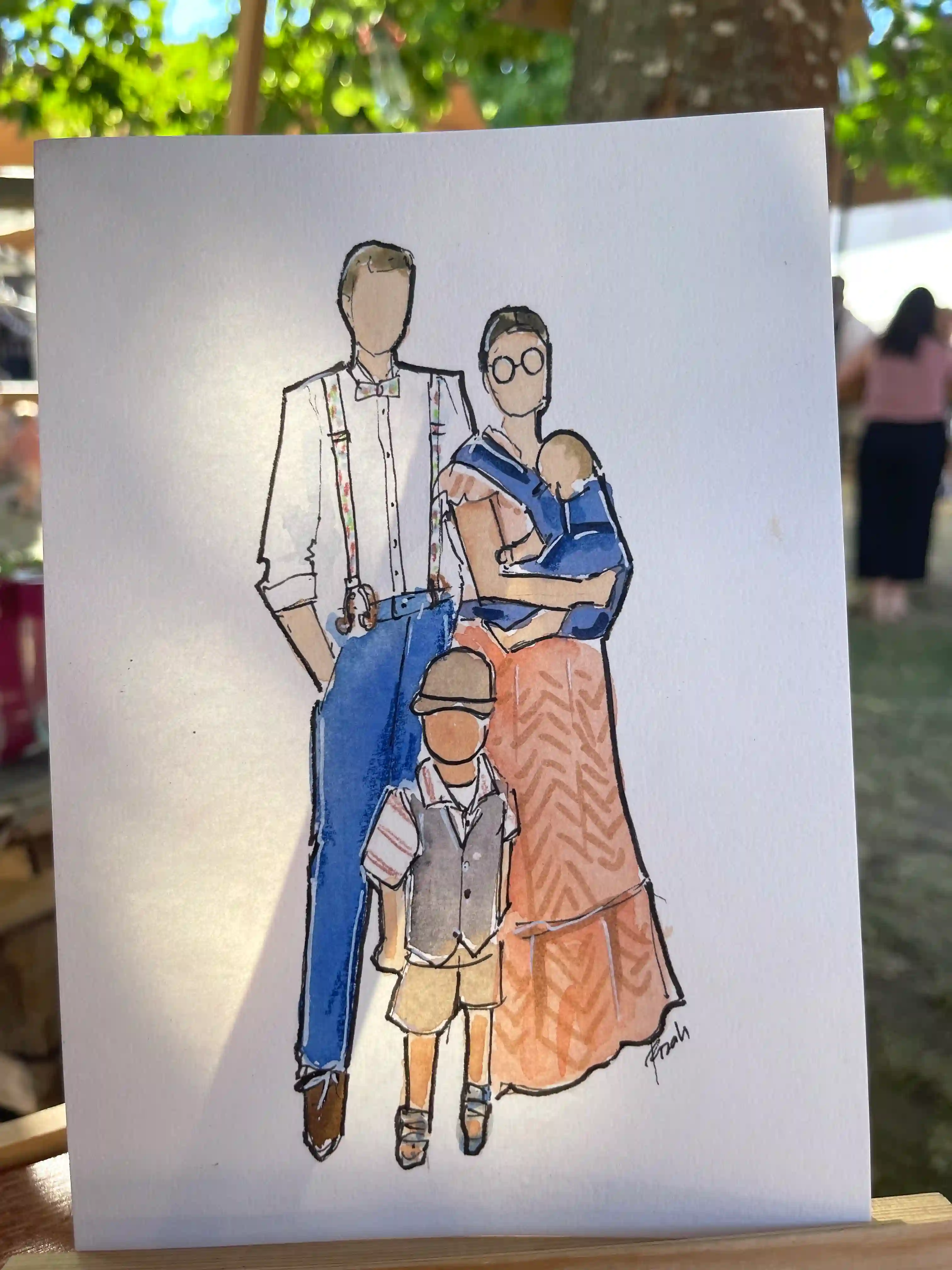 German live wedding painter creating watercolor guest portraits – event illustration in Bavaria.