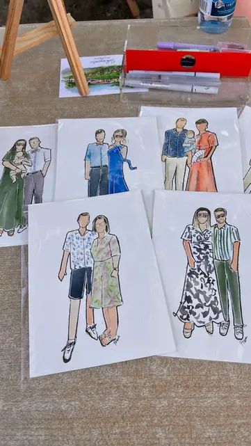 Live Wedding Illustration done on paper for gift to the guests at a private wedding