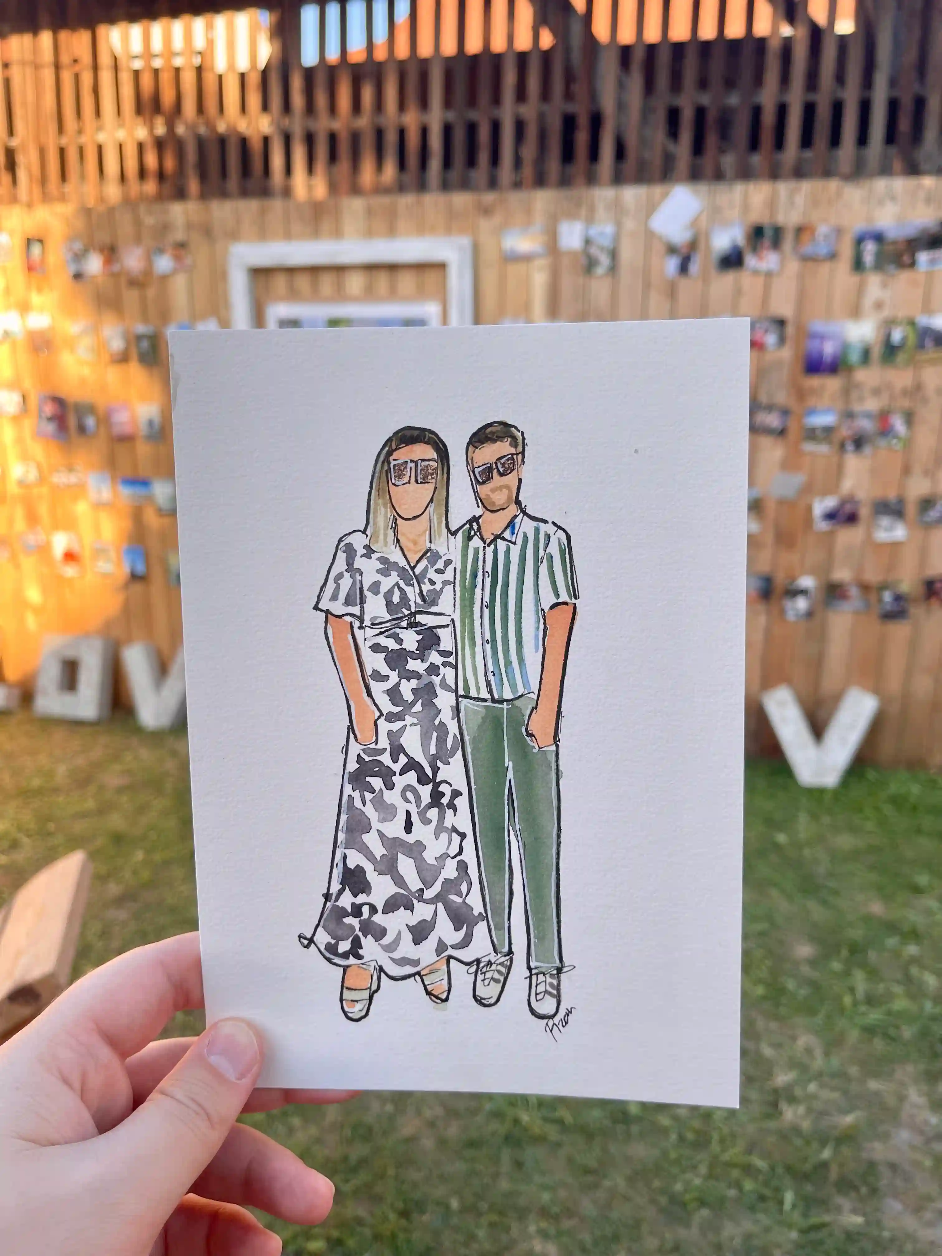 Handgezeichnetes Porträt eines Hochzeitsgastes – Live Illustration Bayern 2025