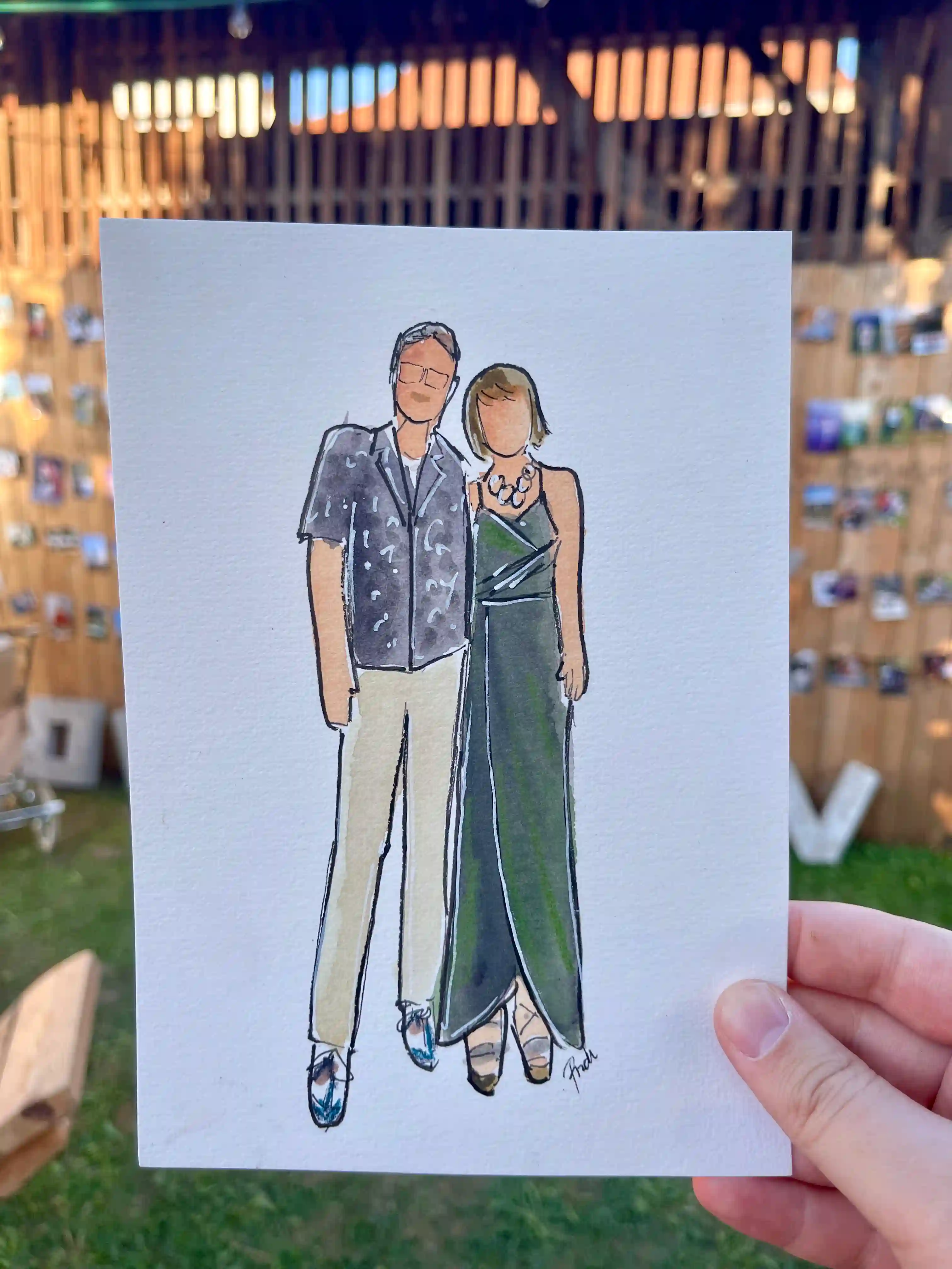 Elegante Live Hochzeitsillustration eines Gastes – Hochzeitszeichnerin Bayern