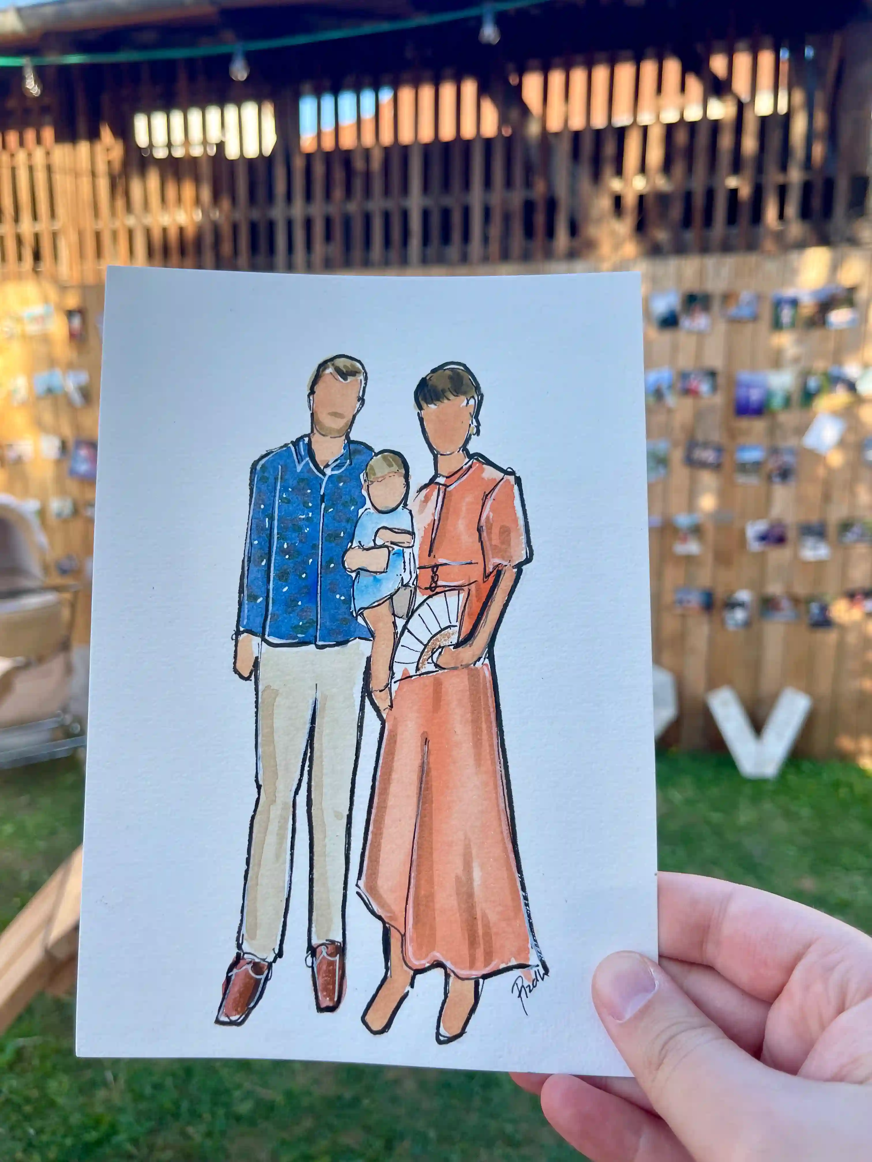 Hochzeitsmalerei in Germany – guest portrait painted live at wedding reception by artist Fizah Manjachen.
