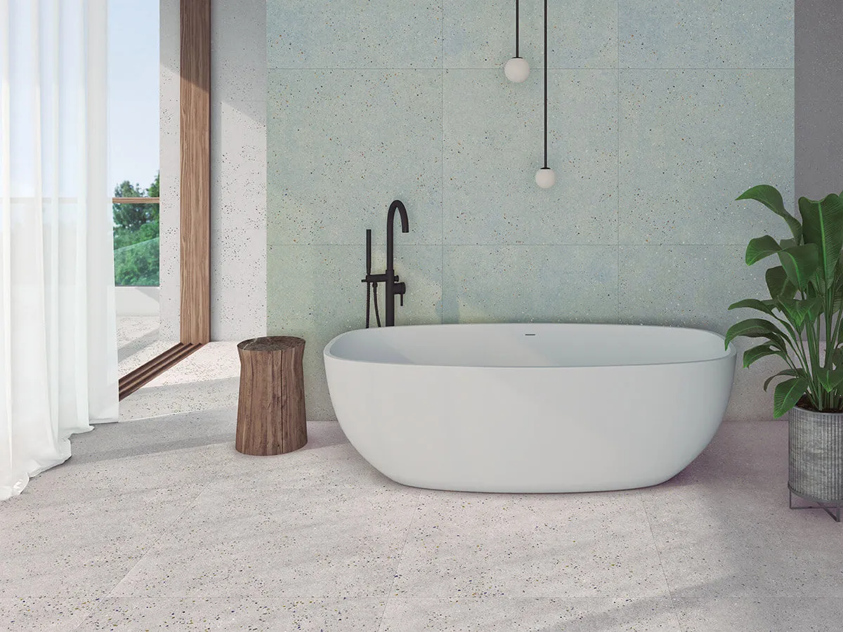 Bathroom with imported terrazzo tiles