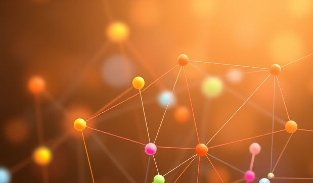 sin, cosine formula, multiple numbers, square root, network graph with colorful nodes & li