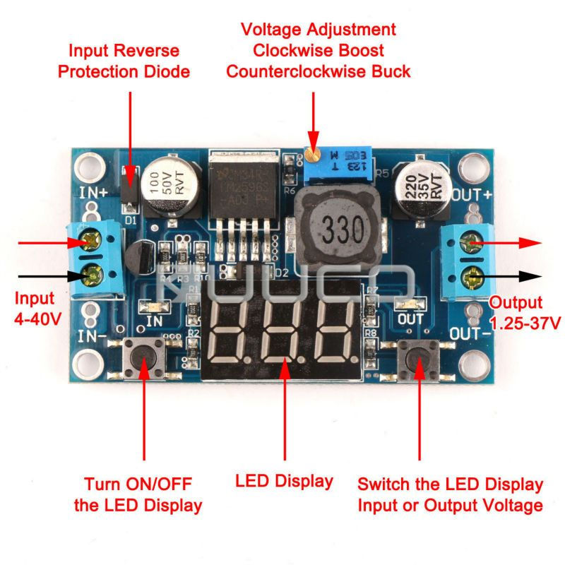 Miniatura: Fuente de Voltaje LM2596 DC-DC Buck 1.25V-35V con Voltímetro