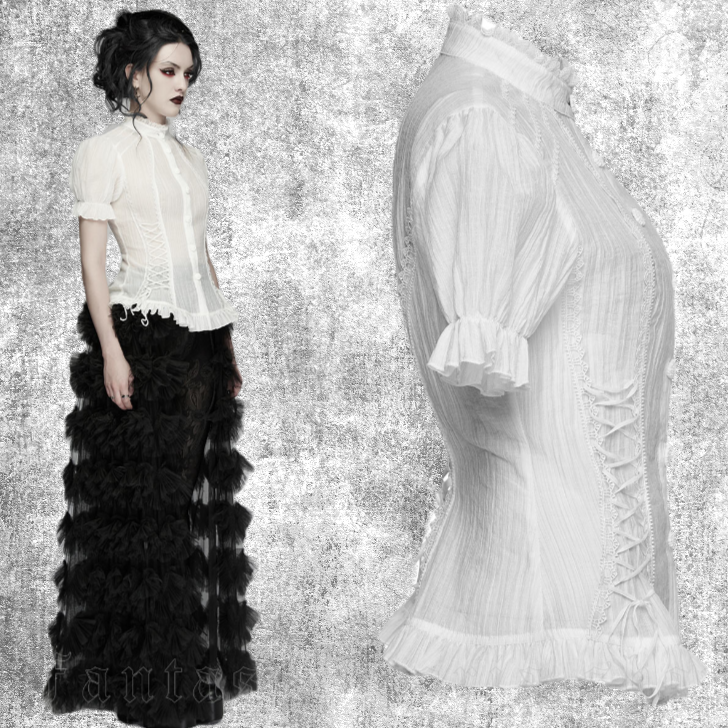 Thumbnail: mindy top white blouse shirt clothes punk goth gothic clothing fantasy fashion