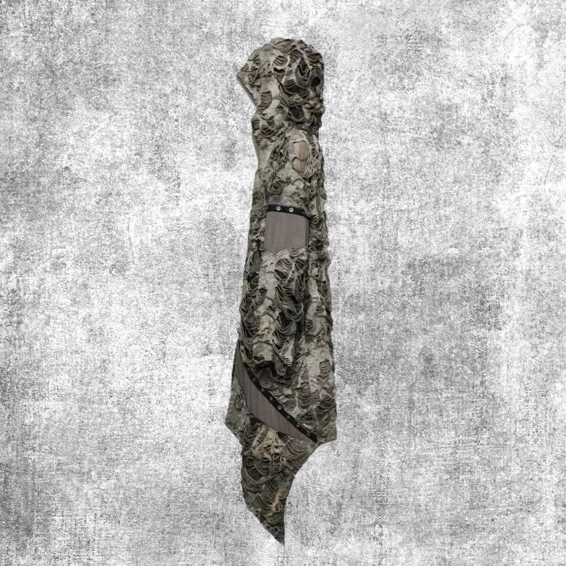 Thumbnail: Aiel Cardigan Shamanism - women's Dark Punk brown distressed, long cardigan with hood