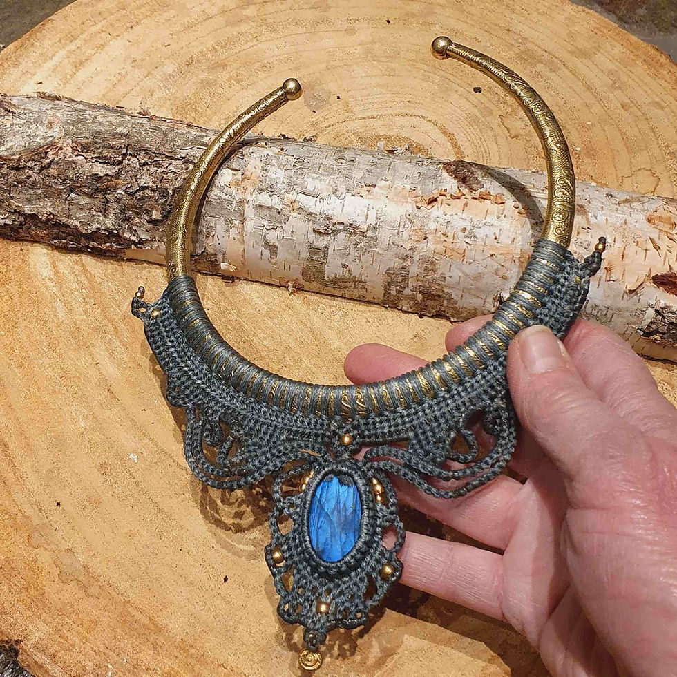 Thumbnail: labradorite labradoriet torque copper necklace collier koper macrame healing stone