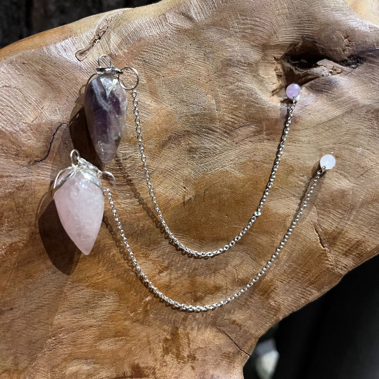 Amethist & Rose Quartz pendel gemstone naturel stone fantasy-shop-winkel