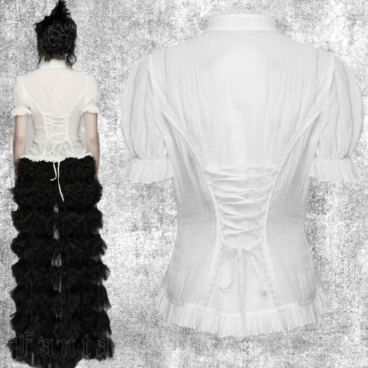 Thumbnail: mindy top white blouse shirt clothes punk goth gothic clothing fantasy fashion