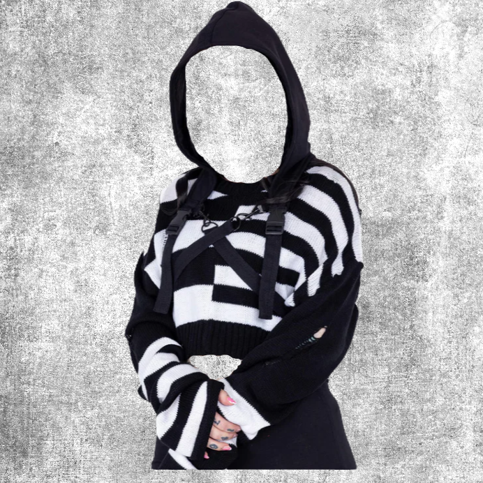 Thumbnail: Hooded Harness unisex black alternative punk buckles riempjes muts hood fantasy