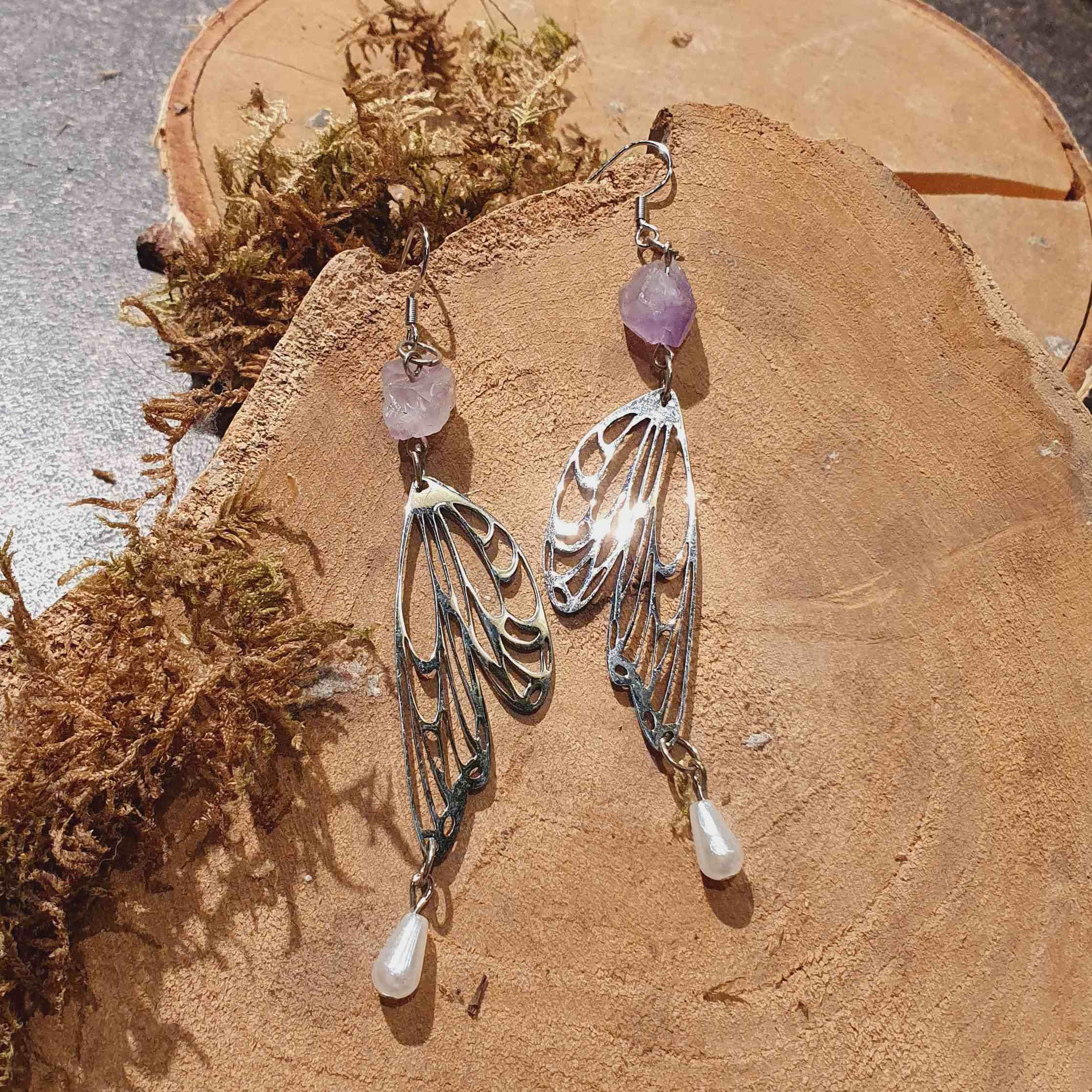 amethyst wing earrings fashion jewelry bijoux fairy elf magical crystal fantasyshop chimera