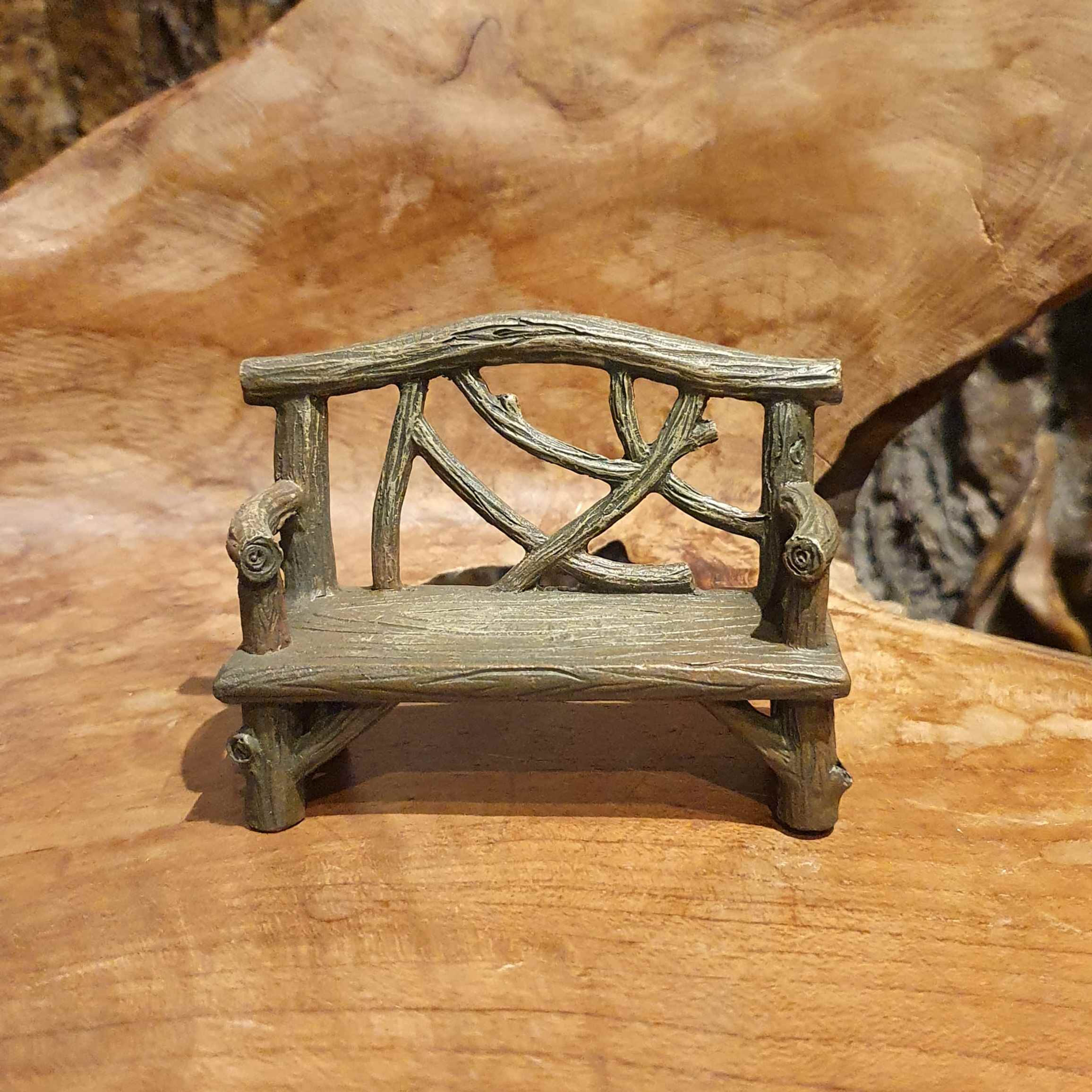 garden bench tree branches fairy garden furniture elfenbankje elfentuin miniatuur meubeltjes
