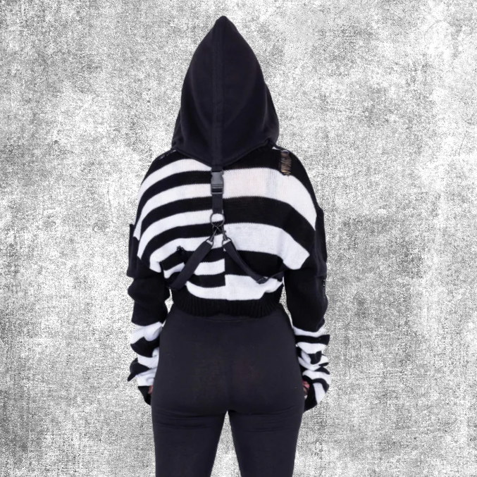 Thumbnail: Hooded Harness unisex black alternative punk buckles riempjes muts hood fantasy