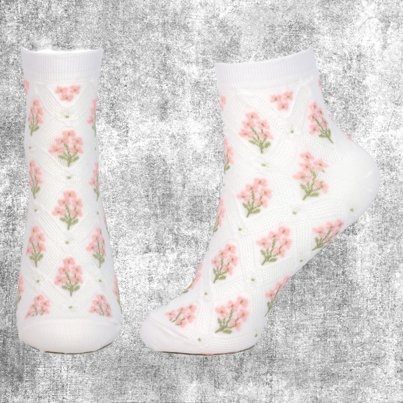 Socks Ankle Spring Bloom white and pink flowers sokken voorjaar lente fantasy-shop-winkel