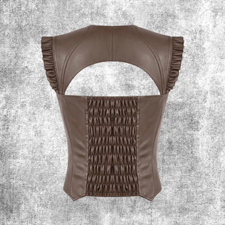 Jane top steam punk brown bruin harnas buckle buckles riempjes riem alternative alternatief fantasy shop chimera fantasie