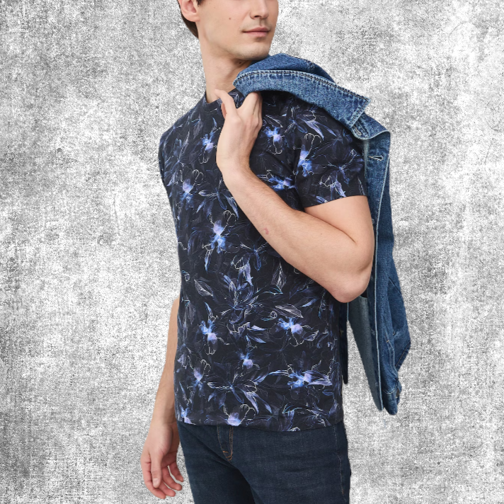 nocture t-shirt blue dark flowers menswear fantasy-shop-winkel