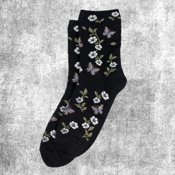 Thumbnail: socks spring bloom blue-white-black-green sokken bloemen fantasy-shop-winkel
