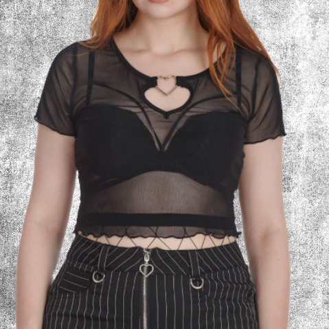 in love top sheer mesh heart hartje hart black shortsleeve zwart emo alternative punk fantasy shop chimera winkel