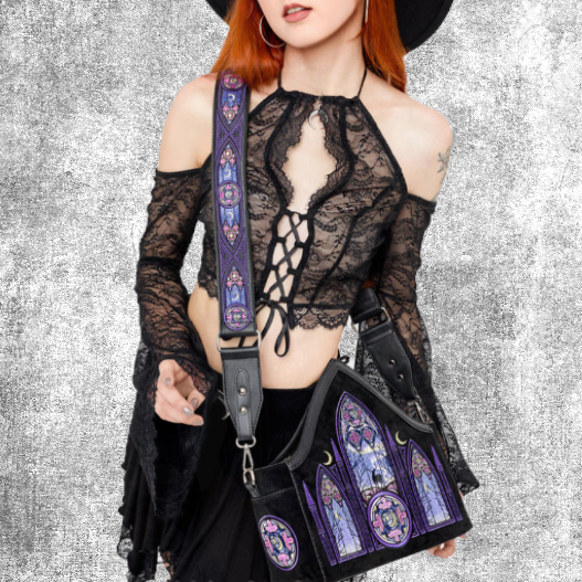 Thumbnail: Enchanted castle shoulder bag schouder tas tasje kasteel glas in lood stained glass kathedral northern lights fantasy shop