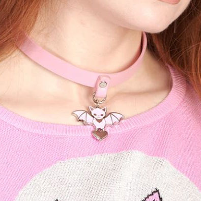 Thumbnail: cute bat choker necklace ketting met vleermuis halsband collier