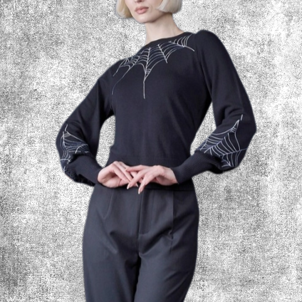 Thumbnail: web jumper sweater hoodie spider web halloween goth gothic black punk alternative fashion clothes clothing