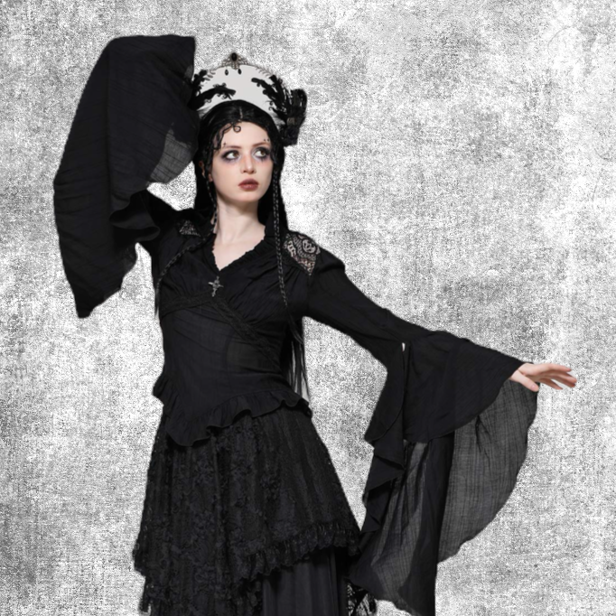 Thumbnail: black lady willow top blouse shirt clothes fashion punk goth gothic fantasy cross