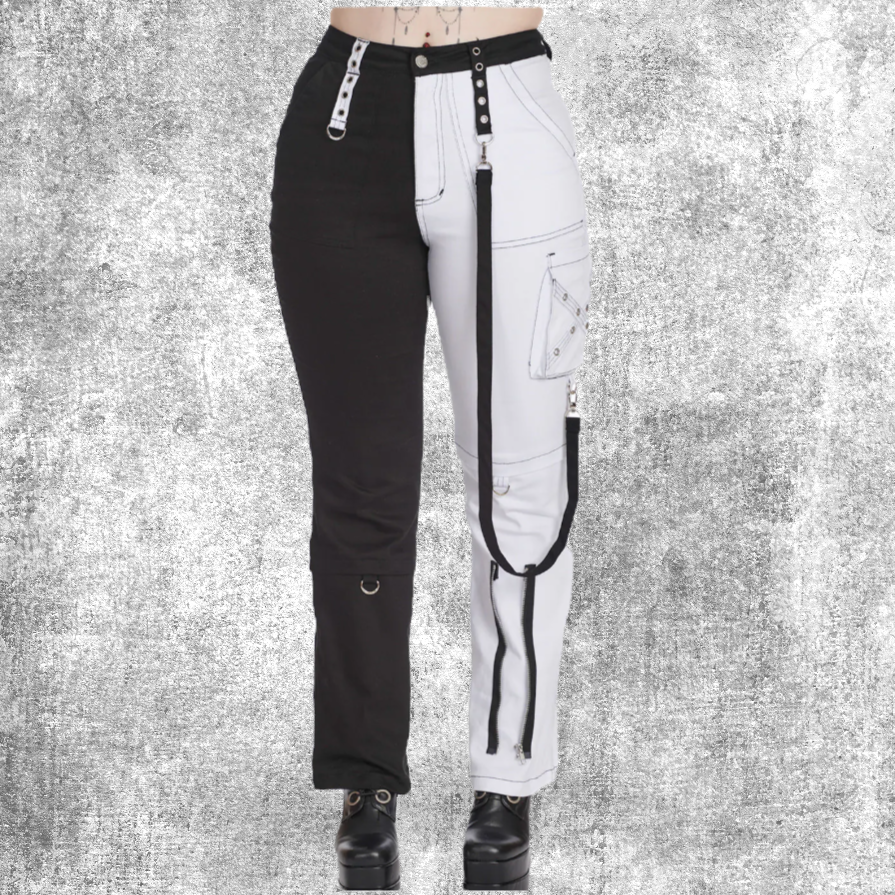 light in darkness trousers black white zwart wit alternative alternatief emo broek riem