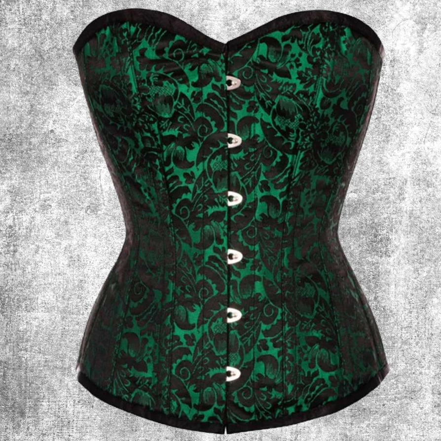 forest corset overbust green black korset satijn groen boned