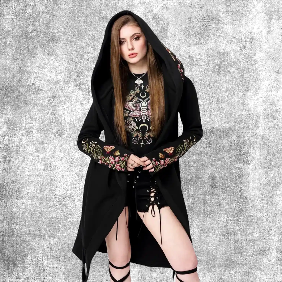 Thumbnail: wild flower hoodie moth jacket black fantasy-shop-winkel