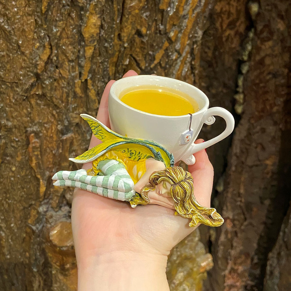 Thumbnail: chamomille fairy tea cup sleeping elf fee thee kopje figurine figure fantasyshop chimera
