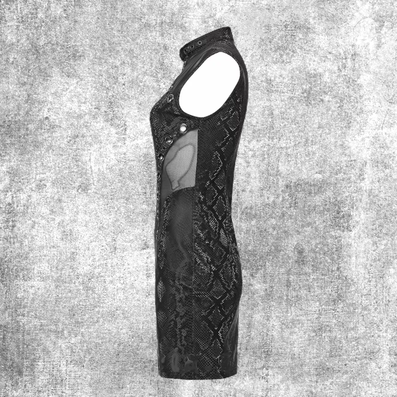 Thumbnail: Viper dress - Post - Apocalyptic black snakeskin Lizardine - Post - Apocalyptic black snakeskin pattern sleeveless mini dress