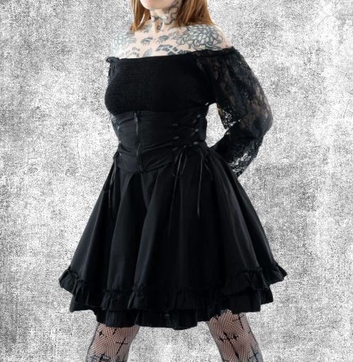 black dress corset rose sleeve lace punk clothes clothing goth gothic