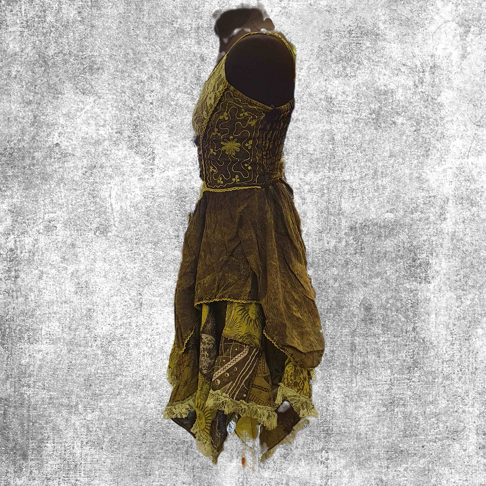 Thumbnail: Brown witchy summer dress bruine heksige elfenjurk zomerjurk hippy boho gypsy 100% cotton katoen