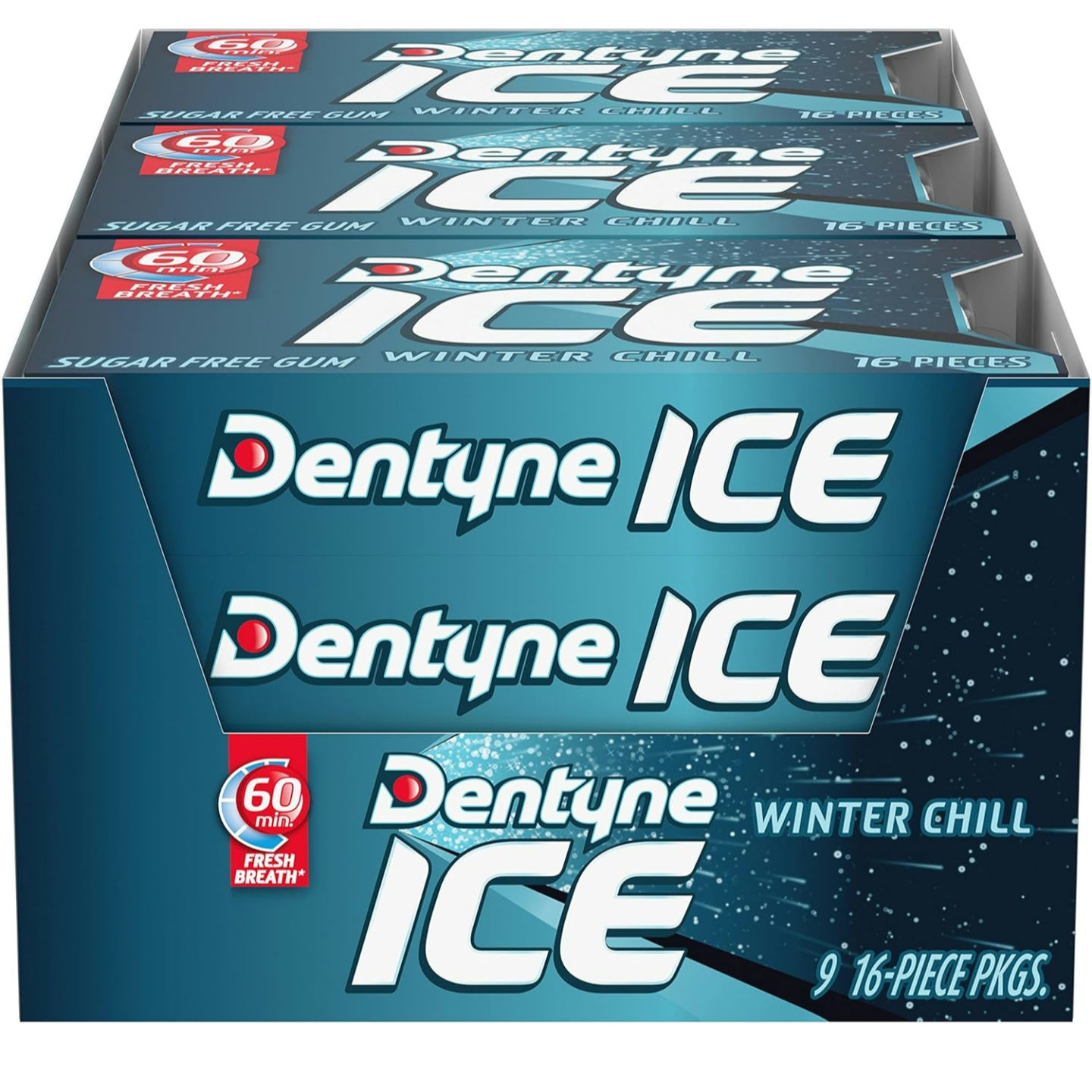 Dentyne Ice Winter Chill Sugar Free Gum, 16 Count (Pack of 9)