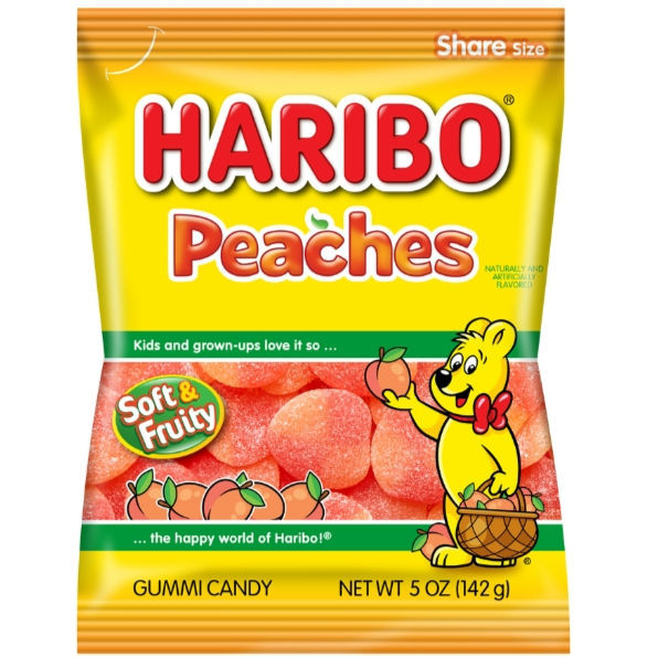 Haribo Hanging Bag - Peaches Gummies 5oz Bags 12ct