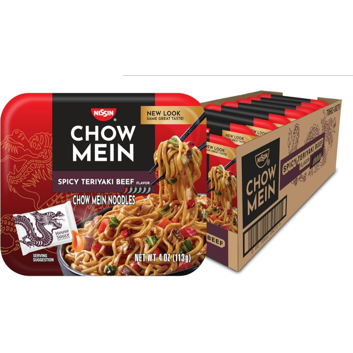 Nissin Chow Mein Noodles, Spicy Teriyaki Beef, 4 Ounce (Pack of 8)