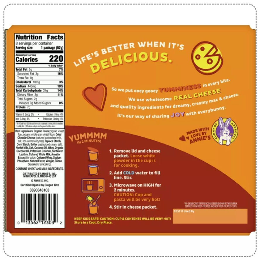 Thumbnail: Annie's Real Aged Cheddar Macaroni & Cheese Microwavable Cups 2.1oz 8ct