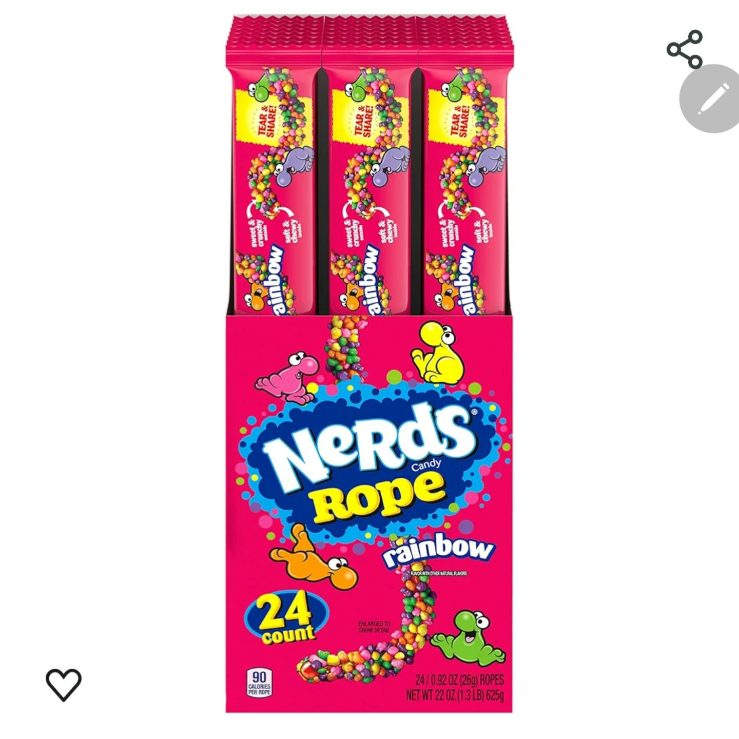 Nerds Rope Candy, Rainbow, 0.92 Ounce (Pack of 24)