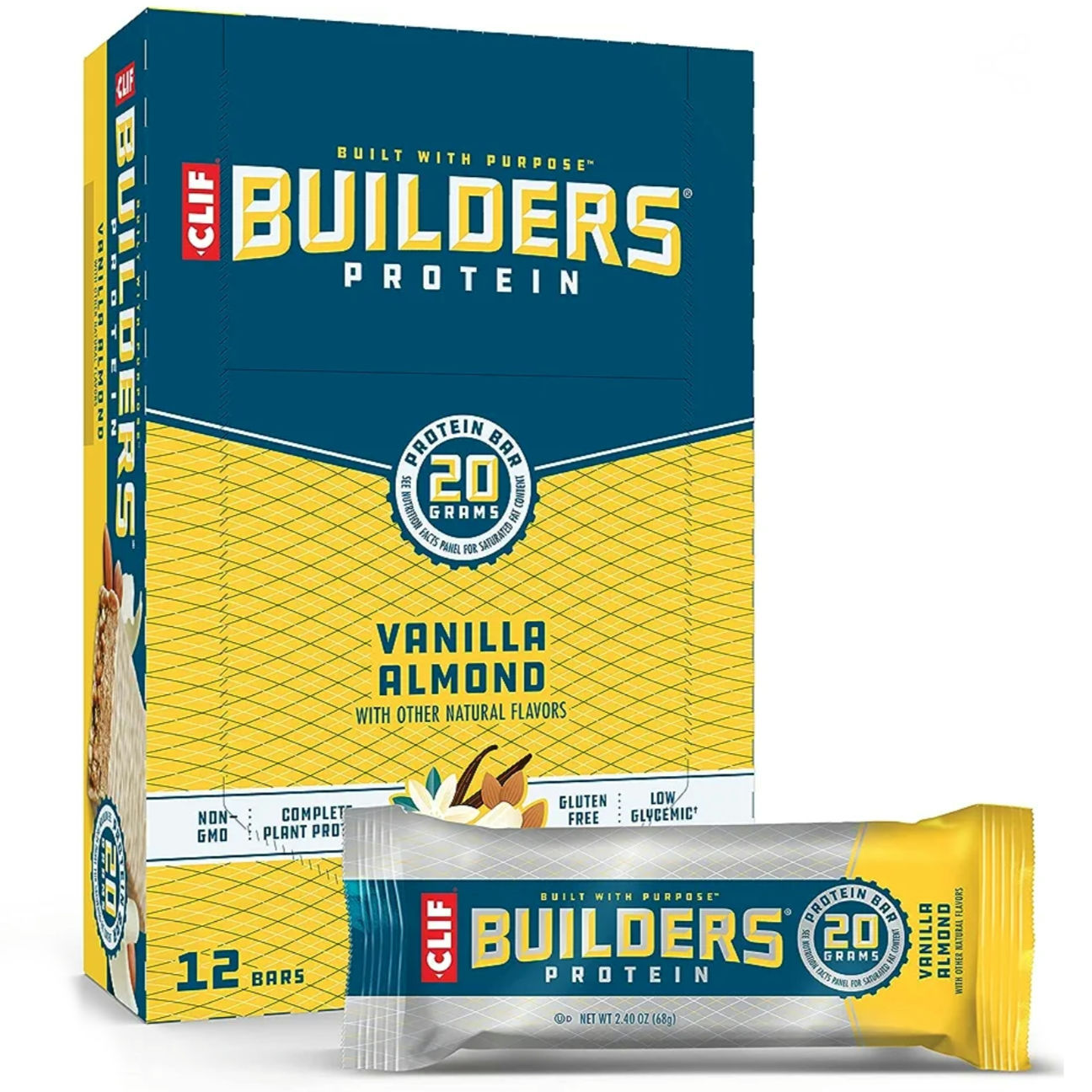 Clif Builders Bar - Protein Bars - Vanilla Almond 2.40 oz 12 Count