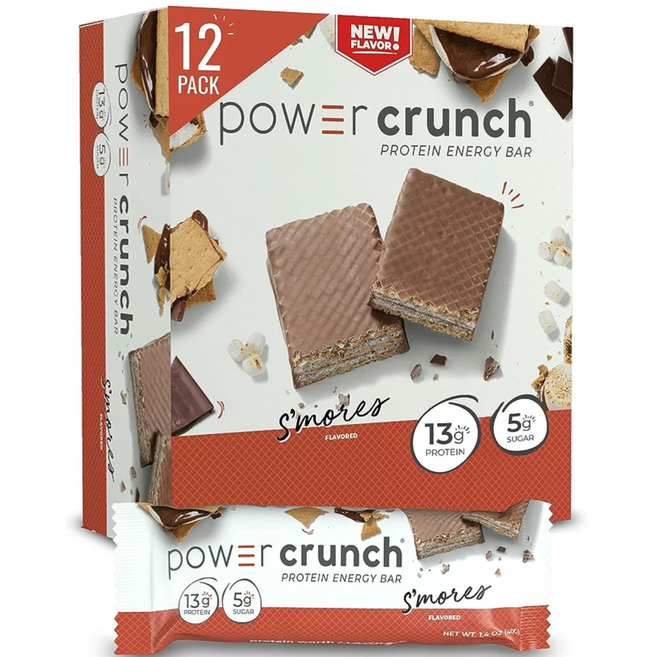 Power Crunch Protein Wafer Bars, Smore 1.4oz (12 Count)