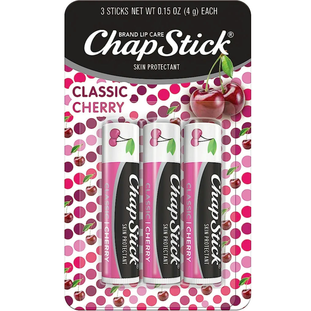 Chapstick Classic Cherry Flavor, Skin Protectant Lip Balm Tubes 3ct