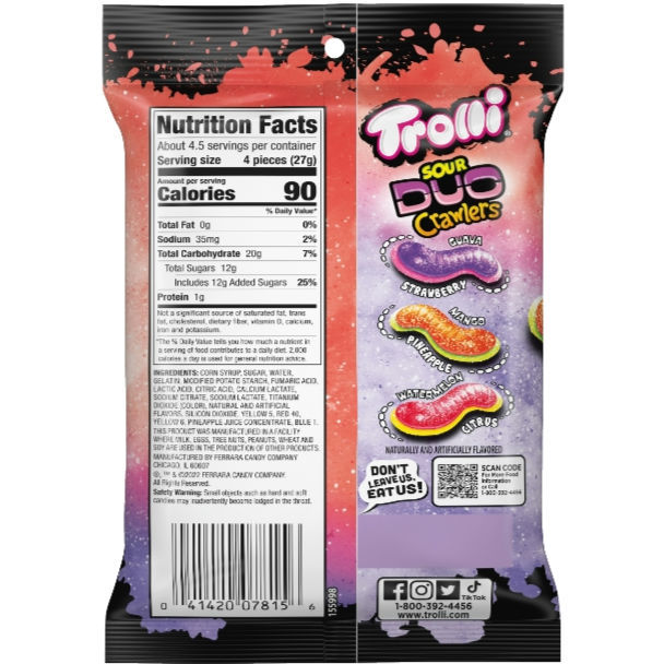 Thumbnail: Trolli Sour Brite Crawlers Duo Gummies, 4.25oz Bag 12 Count