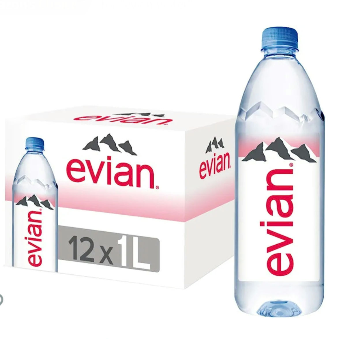 Evian Natural Spring Water, Premium Water Bottles, 33.8 Fl Oz (Pack of 12)